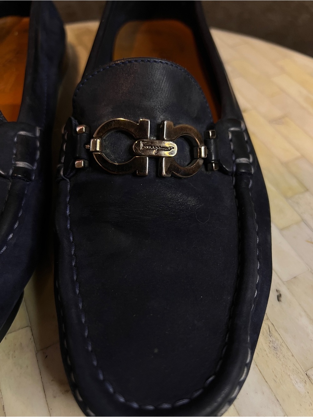 Ferragamo Women’s Navy Leather Loafers with Metal Bit - Picture 3 of 7